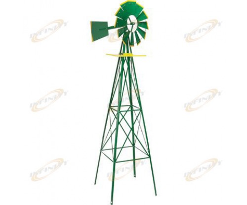 8FT Green Metal Windmill Yard Garden Decoration Weather Rust Resistant Wind Mill